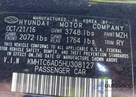 2017 Hyundai Veloster z USA, uszkodzony, nr VIN KMHTC6AD5HU308127